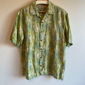 Tommy‎ Bahama Silk Blend Button Up Shirt Tropical Abstract Green Mens Size M